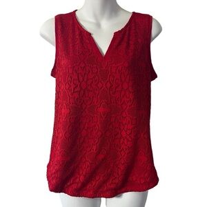 Liz Claiborne sleeveless red lace overlay blouse size S